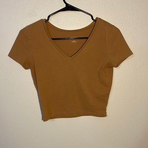 Basic brown v neck crop top